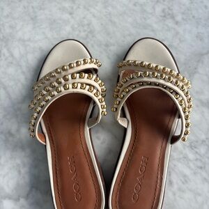 Coach Women's Cream and Gold Studded Sandals